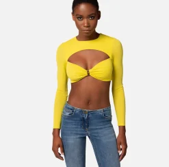 Elisabetta Franchi Maglia Cropped In Jersey Con Cut Out^ Top, T-Shirt & Body