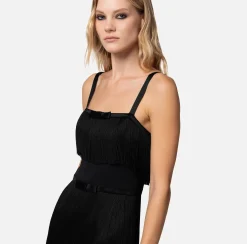 Elisabetta Franchi Miniabito In Crepe Con Frange E Fiocco^ Abiti