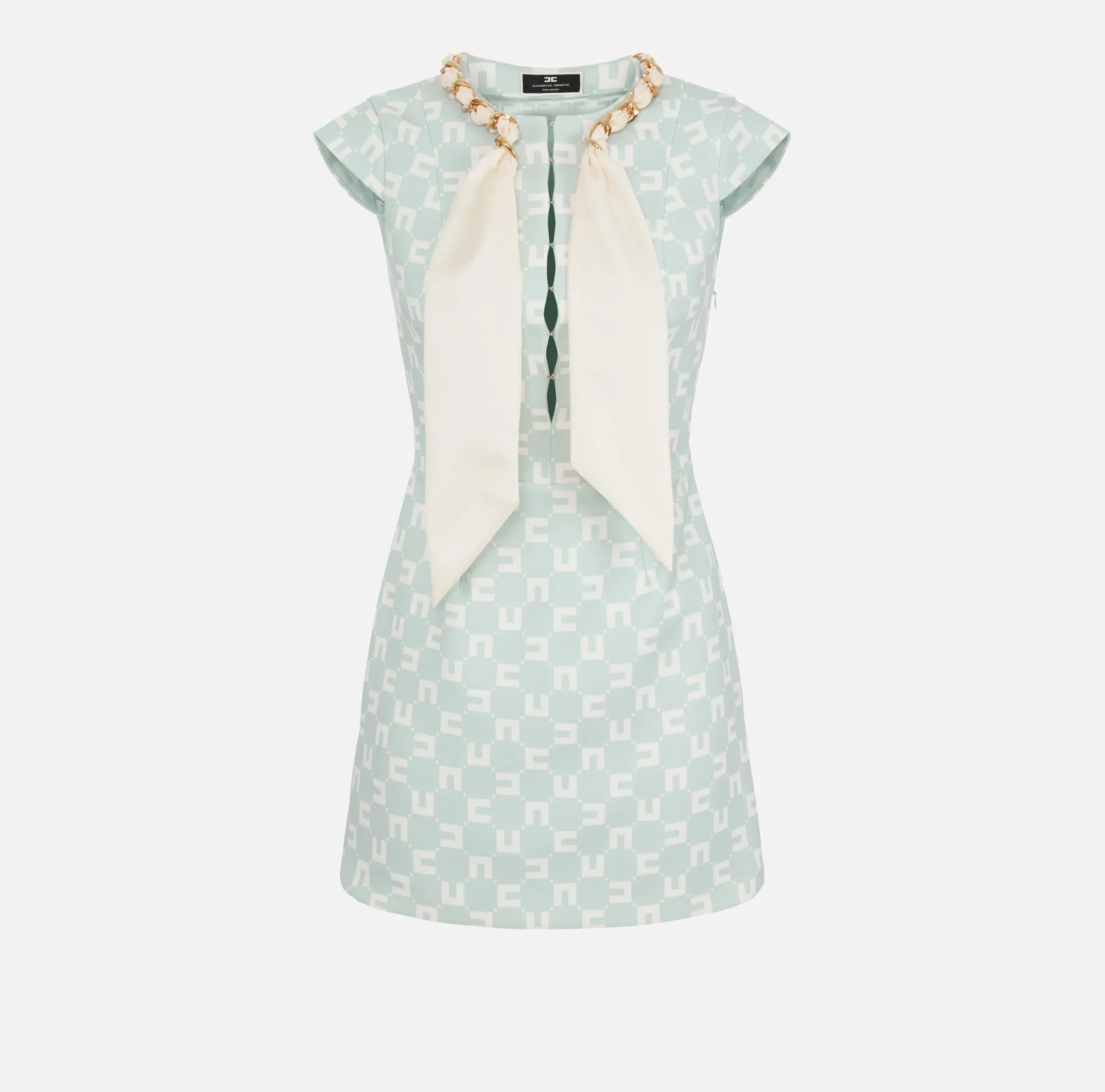 Elisabetta Franchi Miniabito In Crepe Stretch Stampa Logo Con Foulard Sullo Scollo^ Abiti