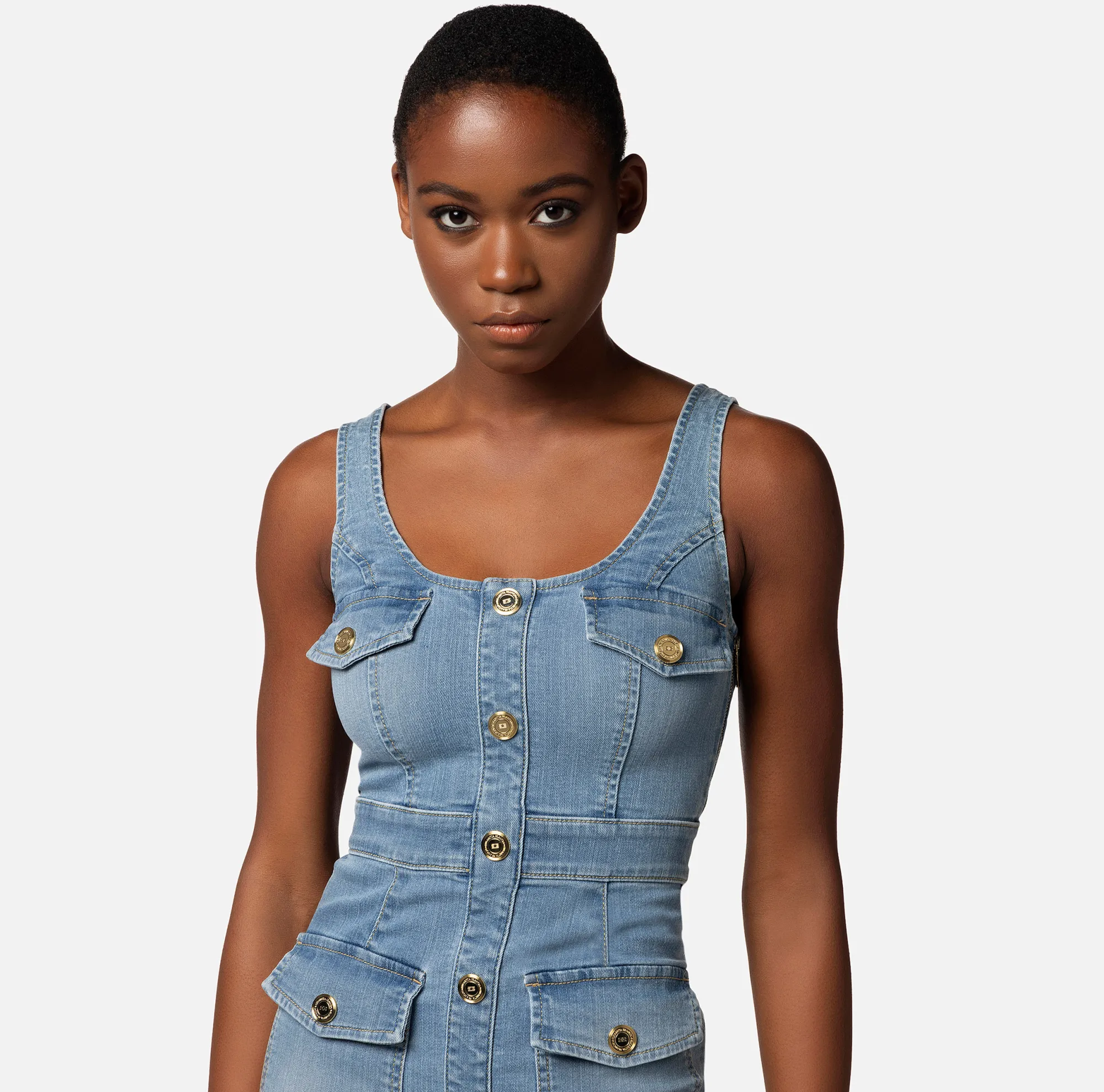 Elisabetta Franchi Miniabito In Denim Con Abbottonatura^ Abiti