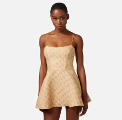 Elisabetta Franchi Miniabito In Rafia Jacquard Con Logo Lurex^ Abiti