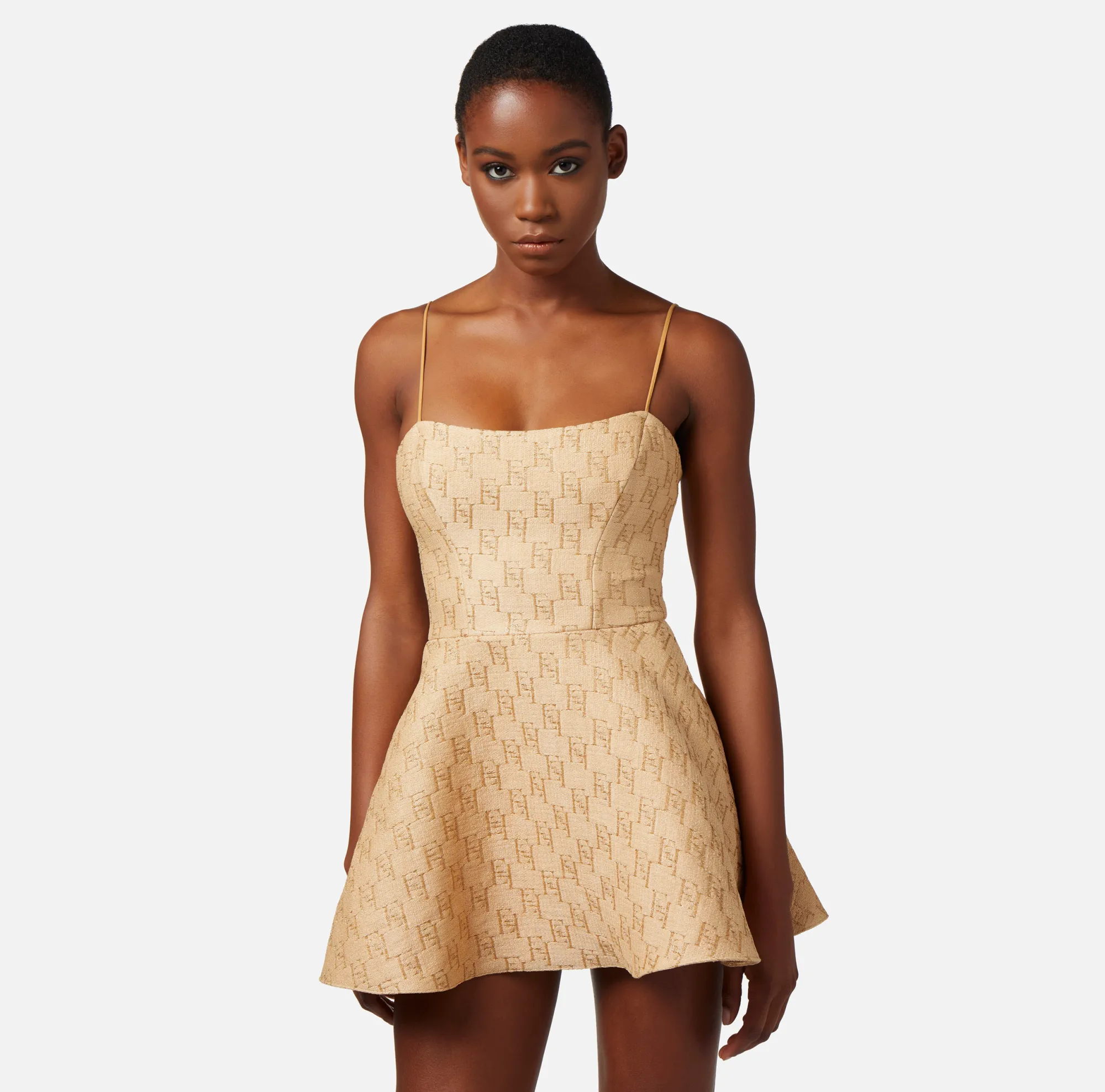 Elisabetta Franchi Miniabito In Rafia Jacquard Con Logo Lurex^ Abiti