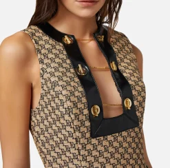 Elisabetta Franchi Miniabito In Rafia Jaquard Con Bottoni Gemello^ Abiti