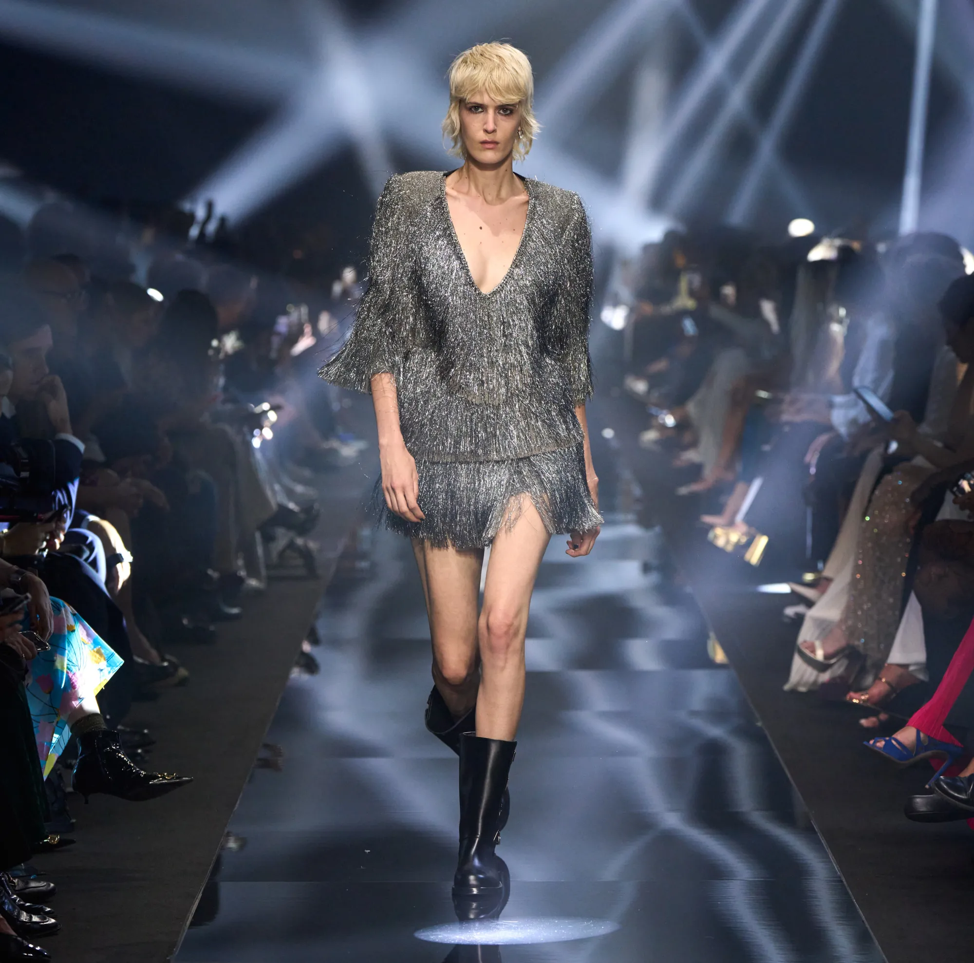 Elisabetta Franchi Miniabito In Tweed Lurex Con Frange E Cintura^ Abiti