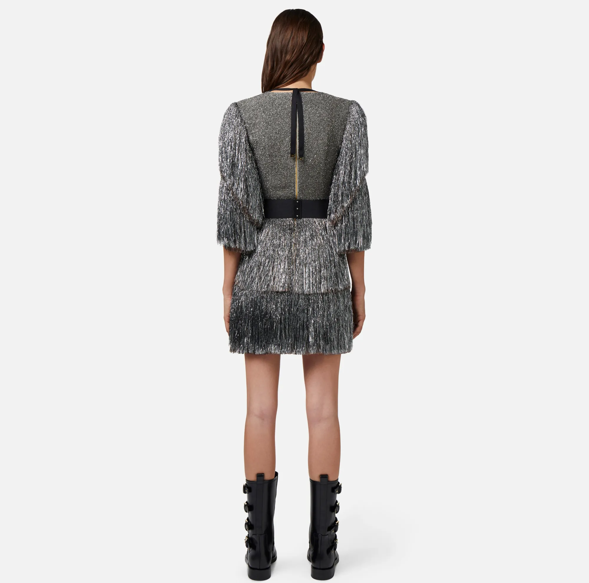 Elisabetta Franchi Miniabito In Tweed Lurex Con Frange E Cintura^ Abiti