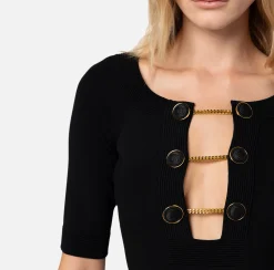 Elisabetta Franchi Miniabito In Viscosa Lucida Con Bottone Gemello^ Abiti