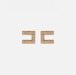 Elisabetta Franchi Orecchini Logo Con Strass Baguette^ Mostra Tutti