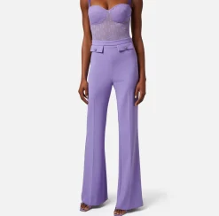 Elisabetta Franchi Pantalone A Palazzo In Crepe Stretch Con Patte^ Pantaloni E Shorts
