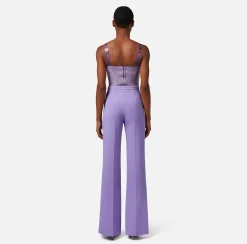 Elisabetta Franchi Pantalone A Palazzo In Crepe Stretch Con Patte^ Pantaloni E Shorts