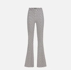 Elisabetta Franchi Pantalone A Zampa In Crepe Stretch Stampa Logo^ Pantaloni E Shorts