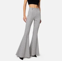 Elisabetta Franchi Pantalone A Zampa In Crepe Stretch Stampa Logo^ Pantaloni E Shorts