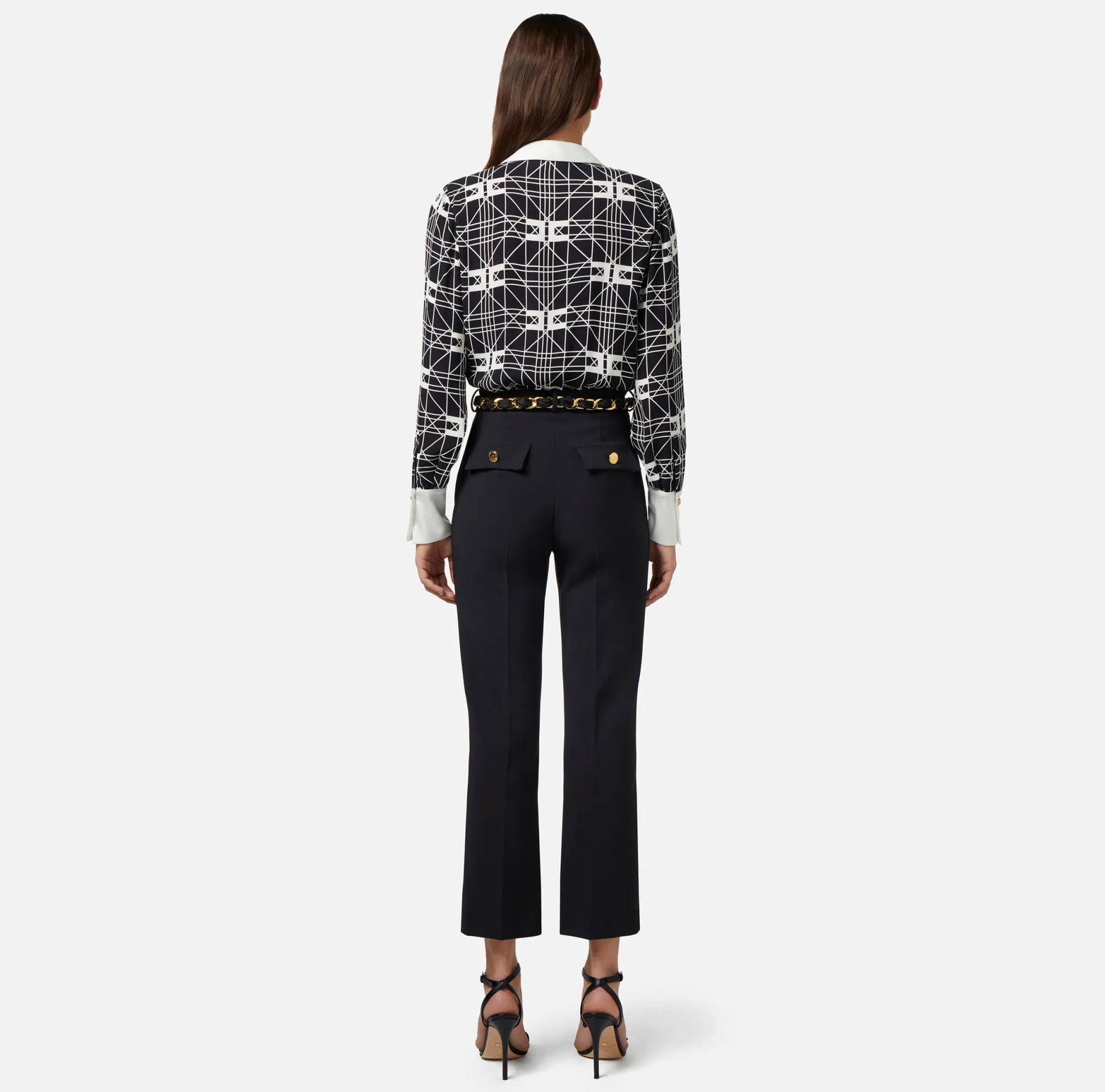 Elisabetta Franchi Pantalone A Zampetta In Crepe Stretch Con Cintura Foulard^ Pantaloni E Shorts
