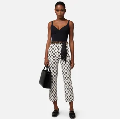 Elisabetta Franchi Pantalone A Zampetta In Crepe Stretch Stampa Logo Con Cintura Foulard^ Pantaloni E Shorts