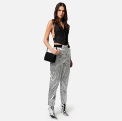 Elisabetta Franchi Pantalone Boyfriend In Viscosa Metallizzata^ Pantaloni E Shorts