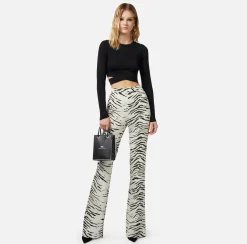 Elisabetta Franchi Pantalone Dritto In Cady Di Viscosa Stampa Animalier^ Pantaloni E Shorts