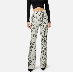 Elisabetta Franchi Pantalone Dritto In Cady Di Viscosa Stampa Animalier^ Pantaloni E Shorts