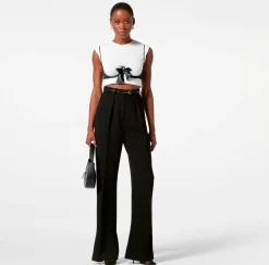 Elisabetta Franchi Pantalone Dritto In Crepe Leggero Con Moschettone^ Pantaloni E Shorts