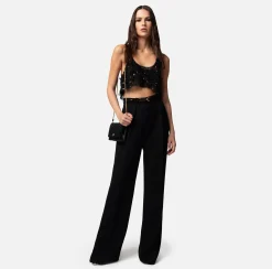 Elisabetta Franchi Pantalone Dritto In Crepe Leggero Con Moschettone^ Pantaloni E Shorts
