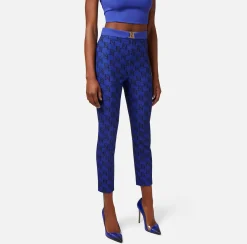 Elisabetta Franchi Pantalone Dritto In Crepe Stretch Stampa Logo^ Pantaloni E Shorts