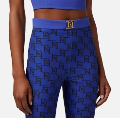 Elisabetta Franchi Pantalone Dritto In Crepe Stretch Stampa Logo^ Pantaloni E Shorts