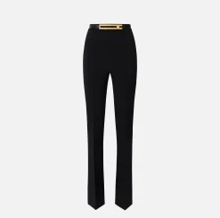 Elisabetta Franchi Pantalone Dritto In Crepe Stretch Con Cintura^ Pantaloni E Shorts
