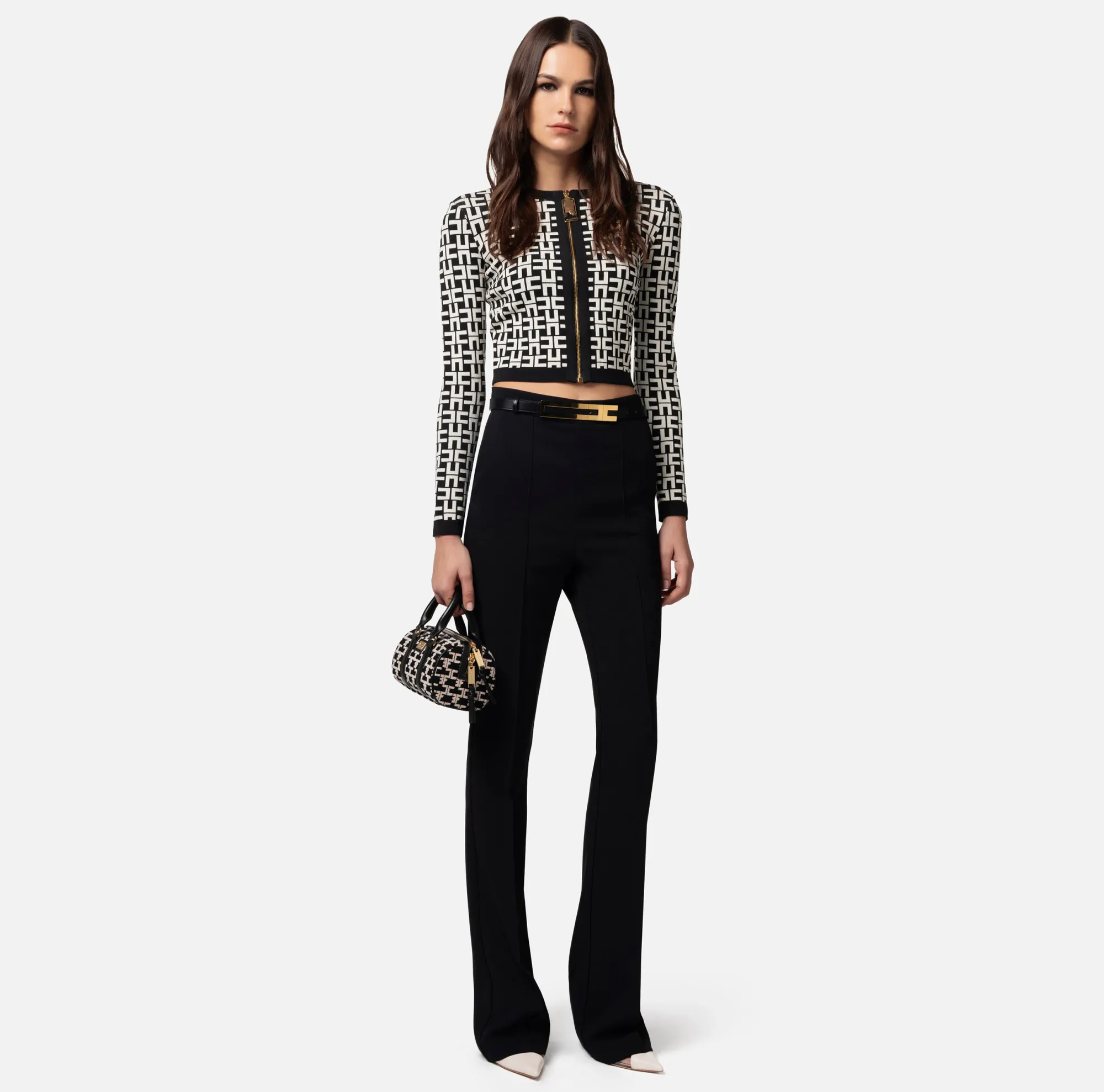 Elisabetta Franchi Pantalone Dritto In Crepe Stretch Con Cintura^ Pantaloni E Shorts
