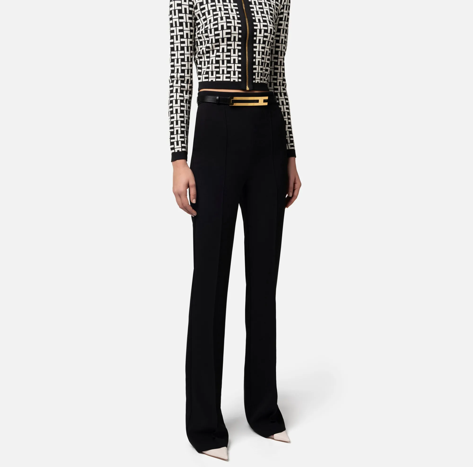 Elisabetta Franchi Pantalone Dritto In Crepe Stretch Con Cintura^ Pantaloni E Shorts