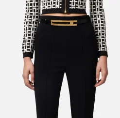 Elisabetta Franchi Pantalone Dritto In Crepe Stretch Con Cintura^ Pantaloni E Shorts