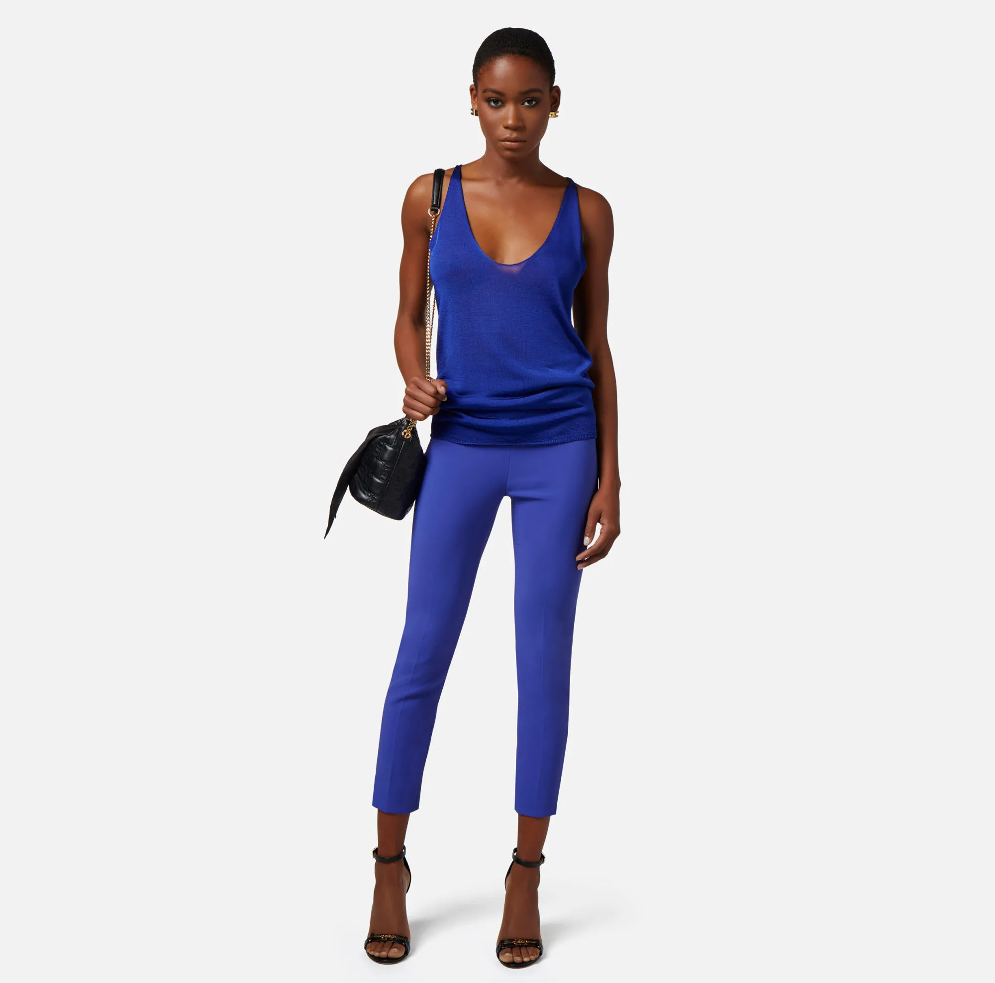 Elisabetta Franchi Pantalone Dritto In Crepe Stretch Con Patte^ Pantaloni E Shorts
