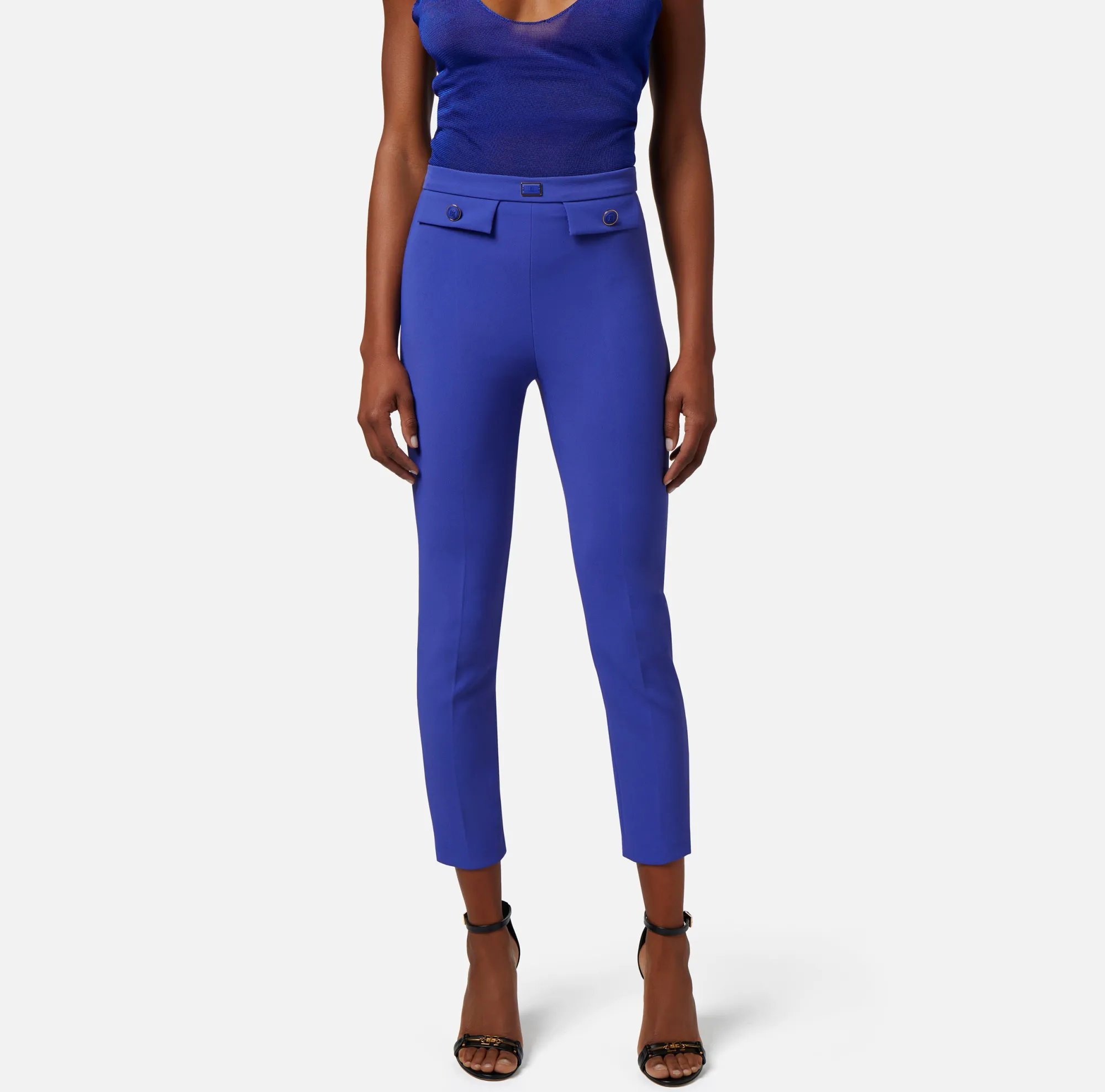 Elisabetta Franchi Pantalone Dritto In Crepe Stretch Con Patte^ Pantaloni E Shorts