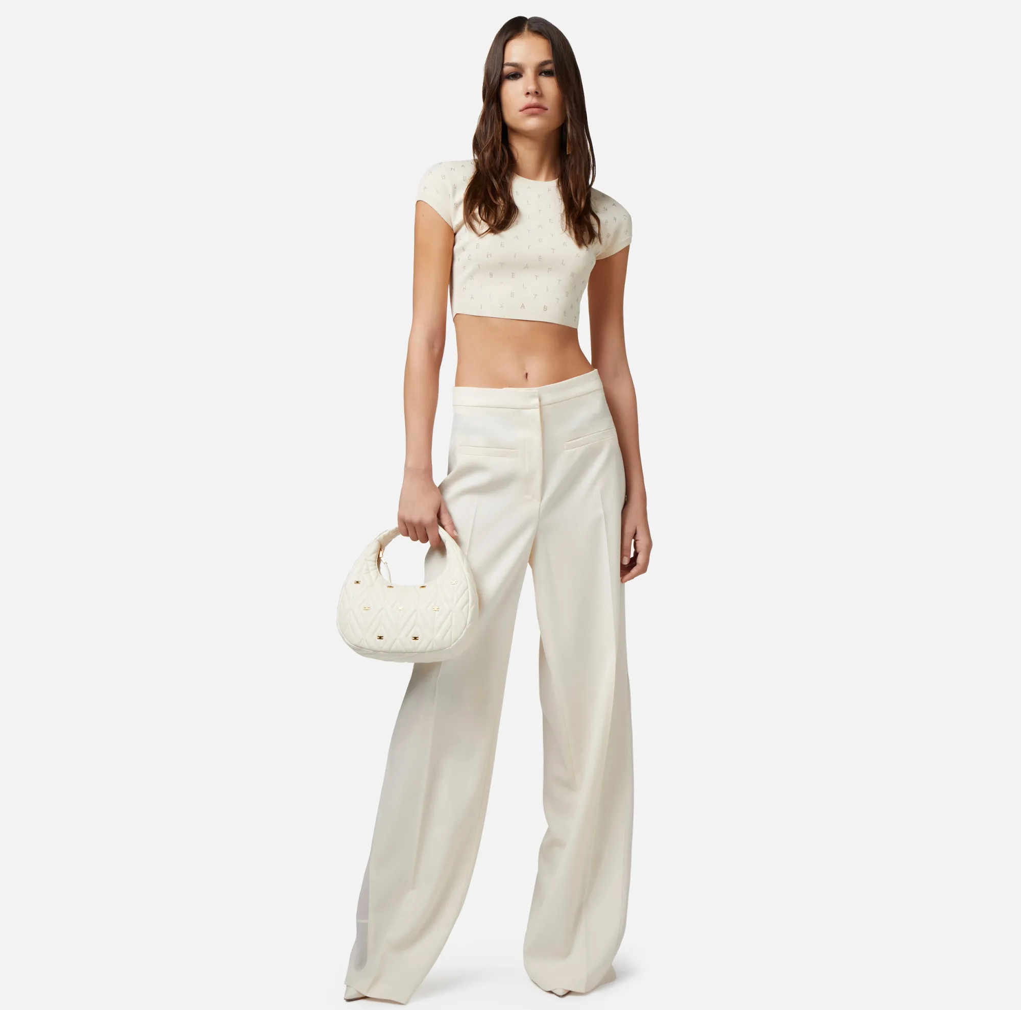 Elisabetta Franchi Pantalone Dritto In Fresco Di Lana Con Inserto Laterale^ Pantaloni E Shorts