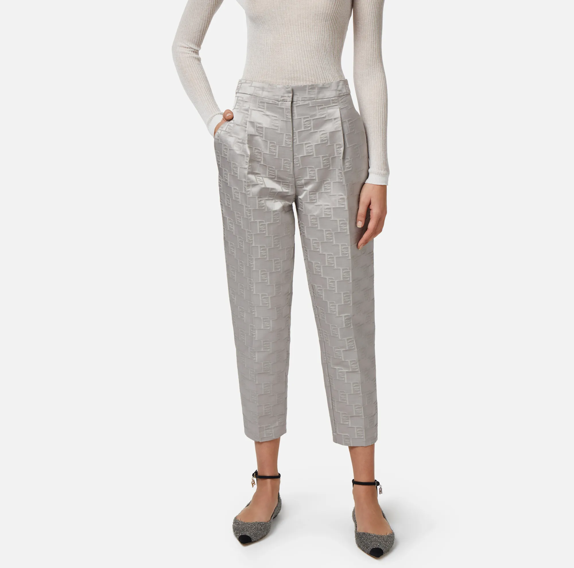 Elisabetta Franchi Pantalone Dritto In Raso Jacquard Con Pinces^ Pantaloni E Shorts