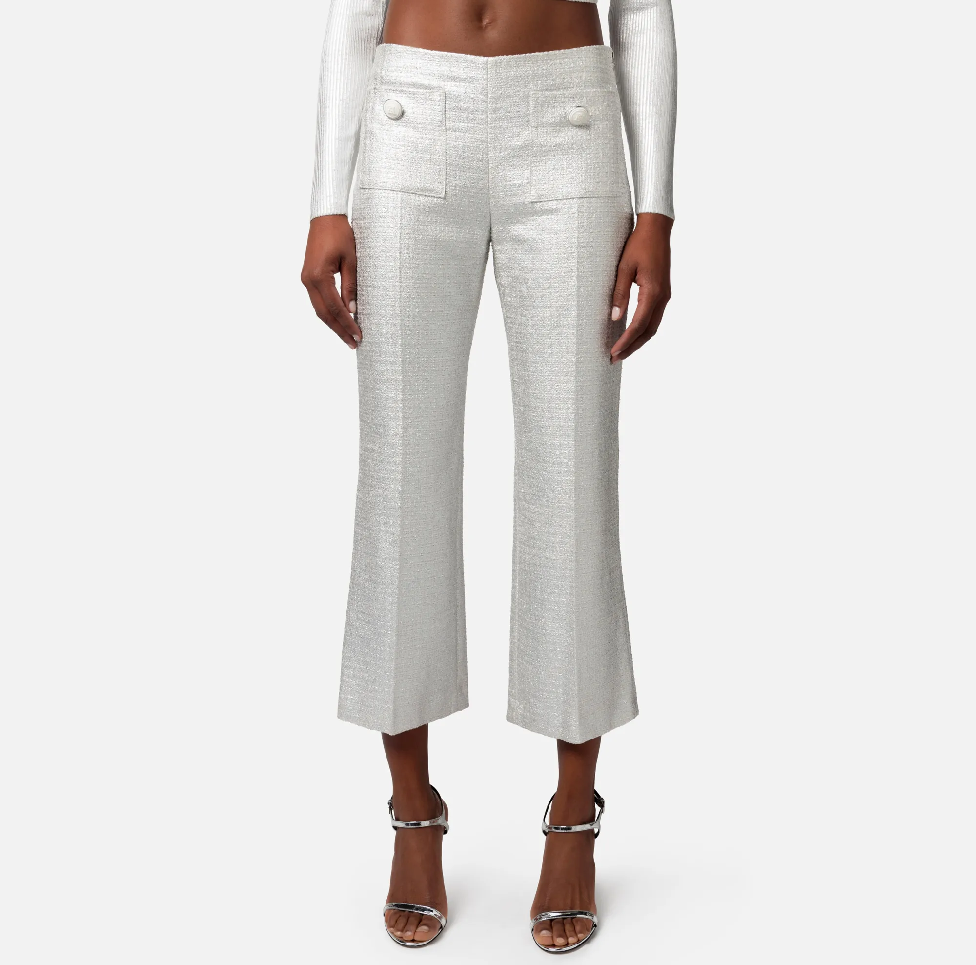 Elisabetta Franchi Pantalone Dritto In Tweed Laminato^ Pantaloni E Shorts