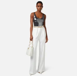 Elisabetta Franchi Pantalone Dritto In Viscosa Con Cintura^ Pantaloni E Shorts