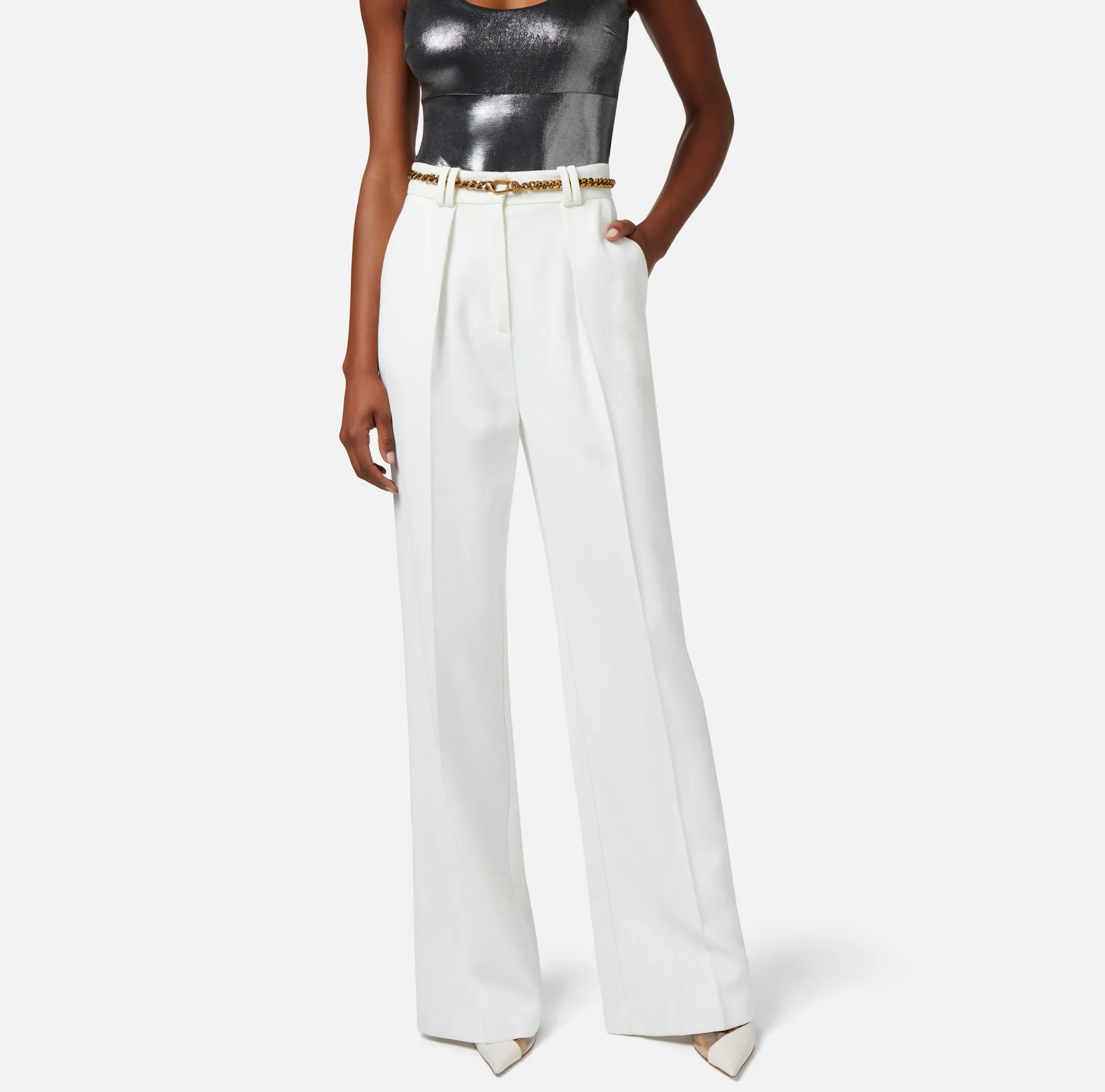 Elisabetta Franchi Pantalone Dritto In Viscosa Con Cintura^ Pantaloni E Shorts