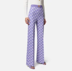 Elisabetta Franchi Pantalone Palazzo In Crepe Stretch Stampa Logo^ Pantaloni E Shorts