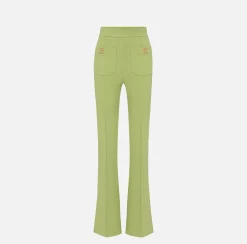 Elisabetta Franchi Pantalone Palazzo In Crepe Stretch Con Placche Logo^ Pantaloni E Shorts