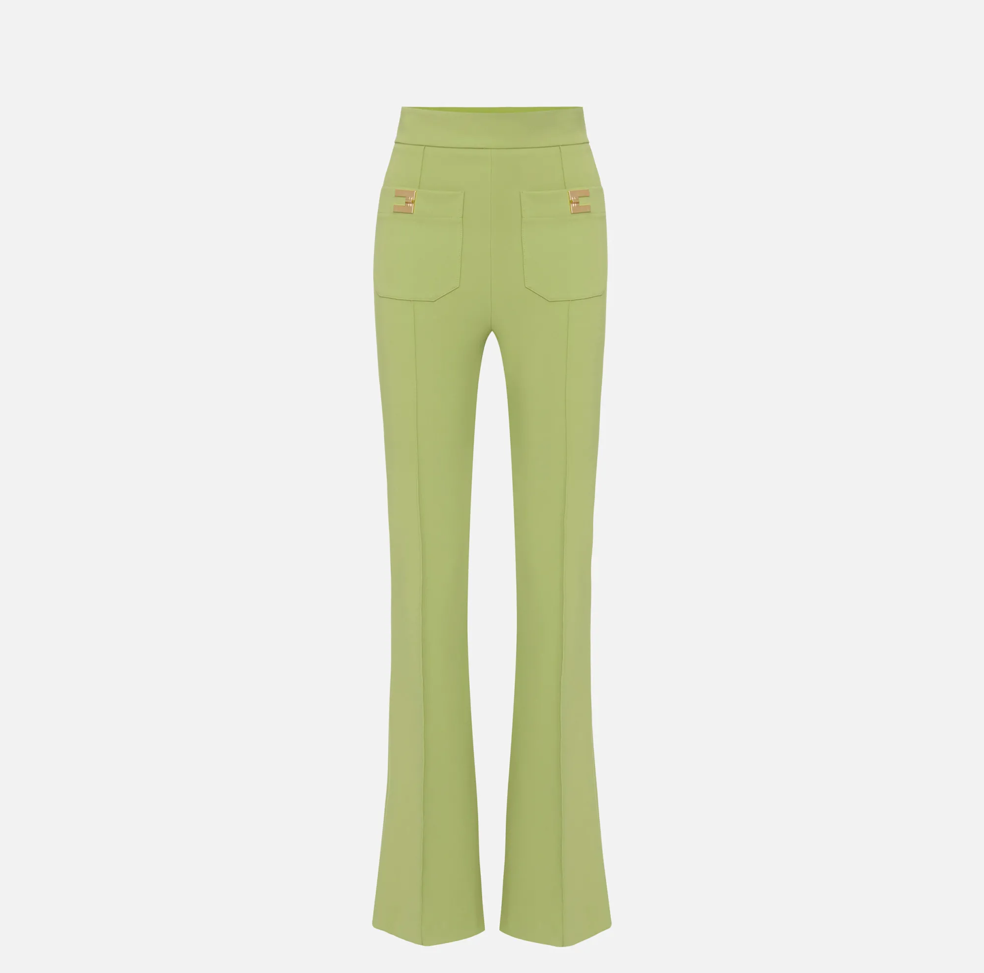 Elisabetta Franchi Pantalone Palazzo In Crepe Stretch Con Placche Logo^ Pantaloni E Shorts