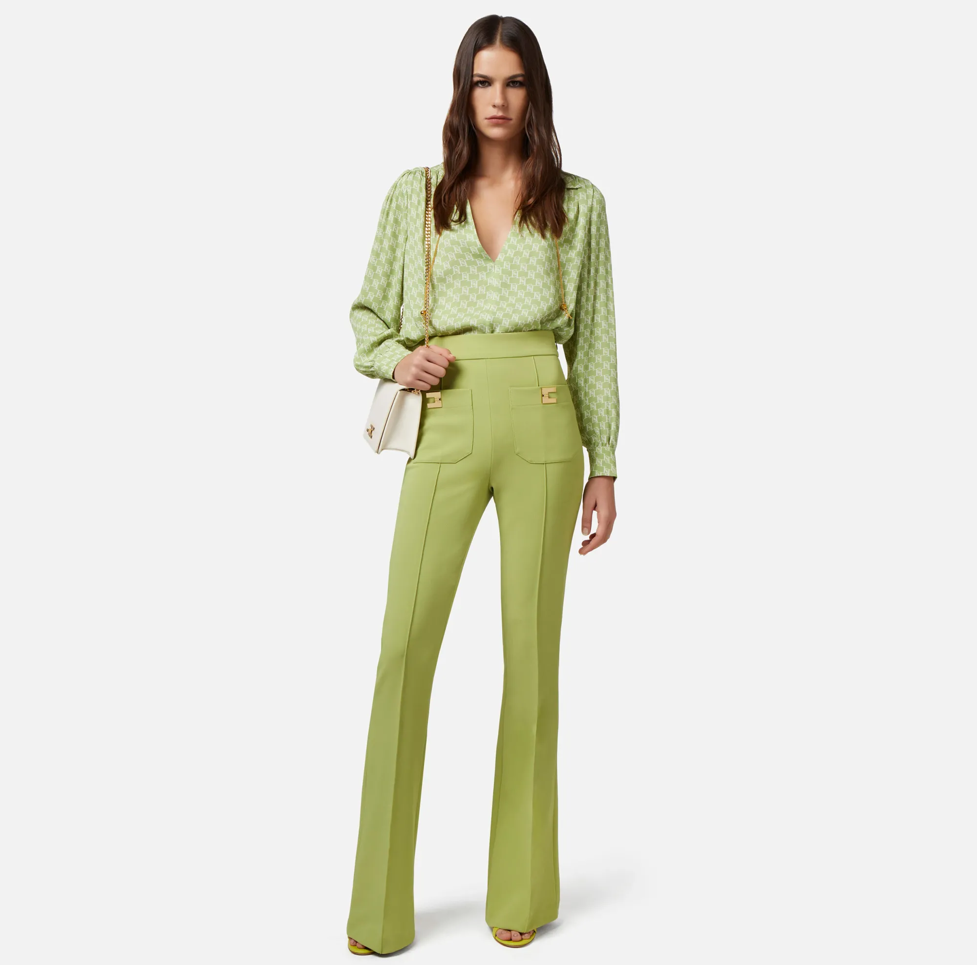 Elisabetta Franchi Pantalone Palazzo In Crepe Stretch Con Placche Logo^ Pantaloni E Shorts