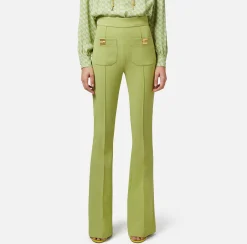 Elisabetta Franchi Pantalone Palazzo In Crepe Stretch Con Placche Logo^ Pantaloni E Shorts