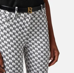Elisabetta Franchi Pantalone 5 Tasche In Doppio Crepe Stampa Logo^ Pantaloni E Shorts