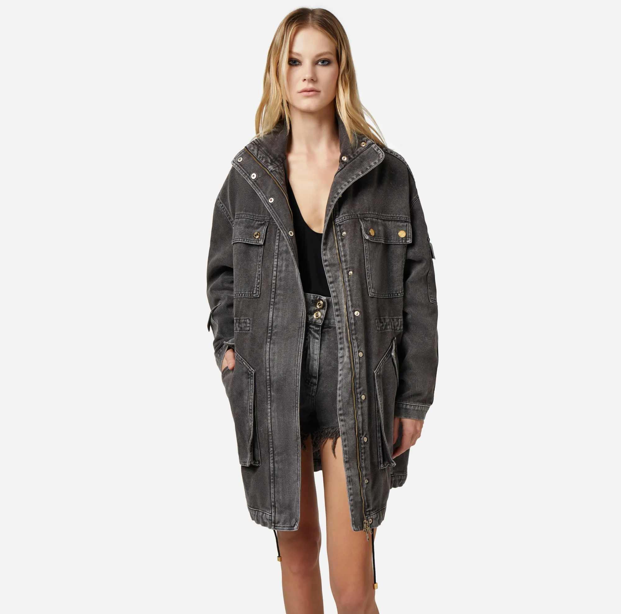 Elisabetta Franchi Parka Over In Denim^ Giacche & Trench