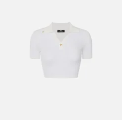Elisabetta Franchi Polo Cropped In Crepe A Costine^ Maglieria E Felpe