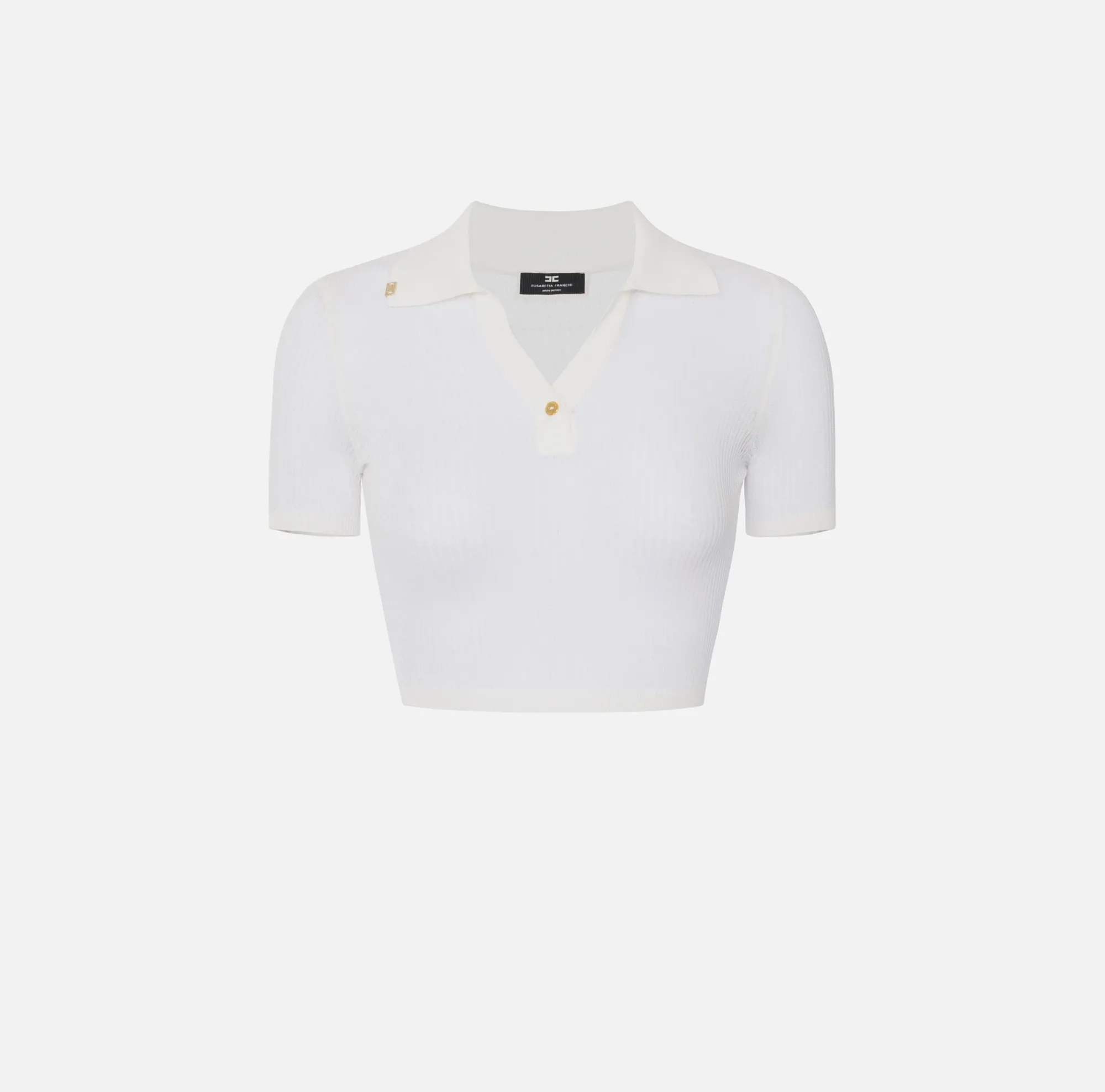 Elisabetta Franchi Polo Cropped In Crepe A Costine^ Maglieria E Felpe