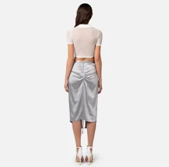 Elisabetta Franchi Polo Cropped In Crepe A Costine^ Maglieria E Felpe
