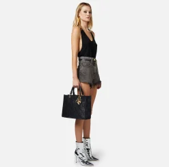 Elisabetta Franchi Shopper Media In Rafia Jacquard Con Charms^ Borse A Mano