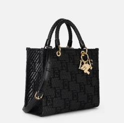 Elisabetta Franchi Shopper Media In Rafia Jacquard Con Charms^ Borse A Mano