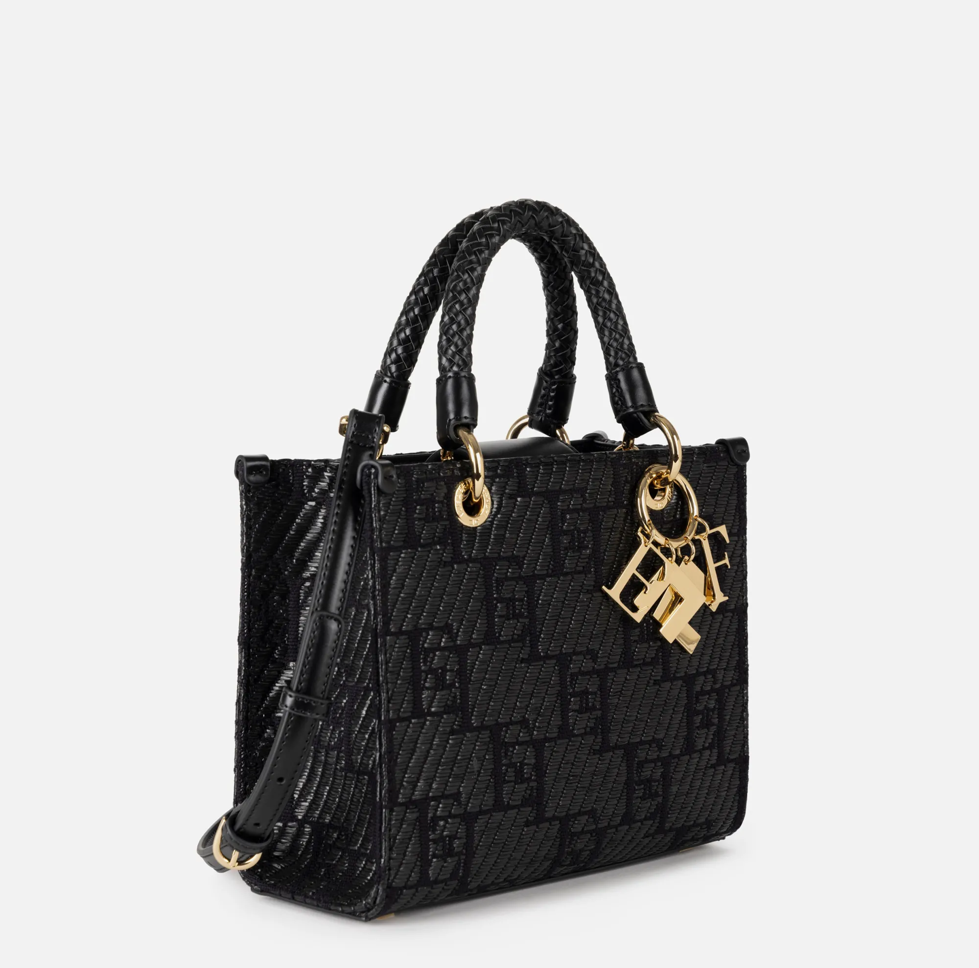 Elisabetta Franchi Shopper Piccola In Rafia Jacquard Con Charms^ Borse A Mano