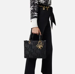 Elisabetta Franchi Shopper Piccola In Rafia Jacquard Con Charms^ Borse A Mano