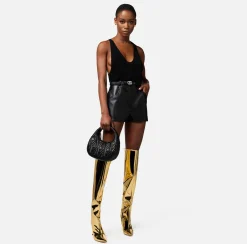Elisabetta Franchi Short In Materiale Sintetico Con Cintura^ Pantaloni E Shorts